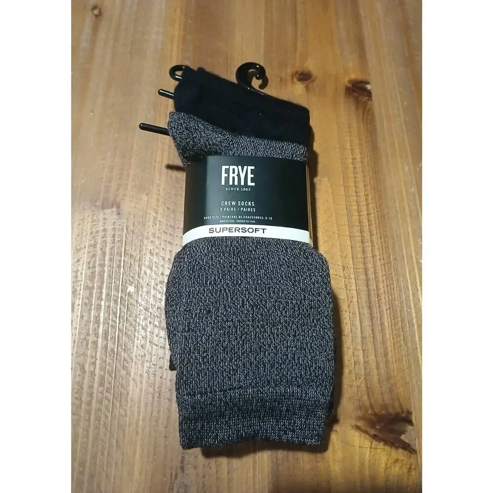 3-Pack Frye Women's Super Soft Crew Socks Polyester Blend - Black/Gray Sz. 5-10